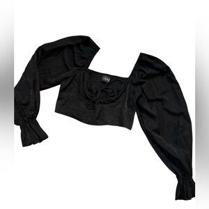 Cider Black Long Puff Sleeve Crop Top tie chest small